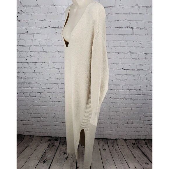Free People Beige Plunge Long Sleeve Side Slits Maxi Sweater Dress Size Medium M - Picture 13 of 15